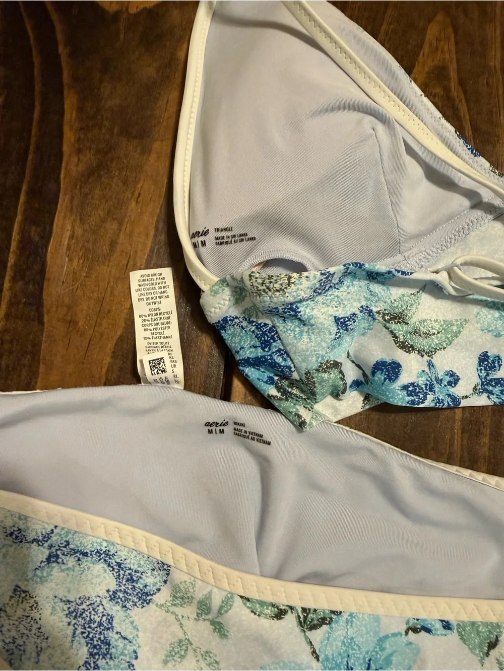 aerie Cream Bikini Set with Blue & Green Floral Print